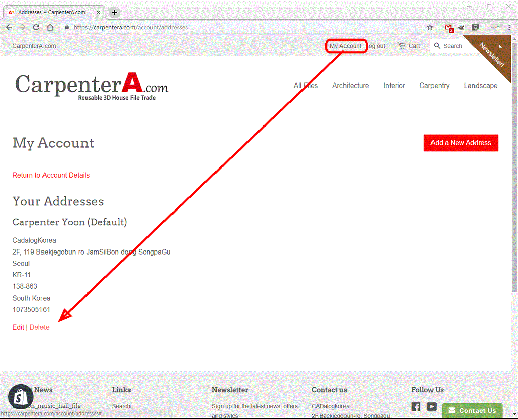 CarpenterA.com homepage has been changed so that members can delete their own information.