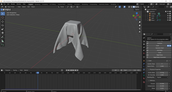Blender Cloth Dropping animation Sample
